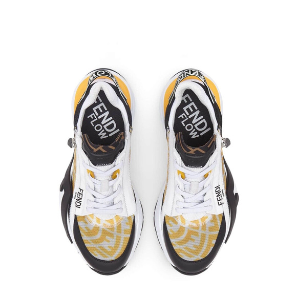 Fendi Mens Vertigo Flow Yellow Monogram White FF Logo Side Zip Low Sneaker 12 13 - Picture 6 of 12